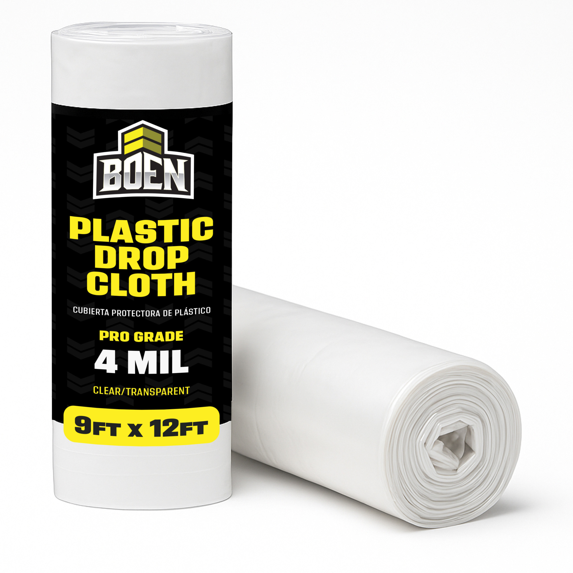 Boen Clear Plastic Drop Cloth, 9 ft x 12 ft,  4 Mil Pro Grade Painters Plastic Sheeting Roll, Waterproof, Tear-Resistant Paint Tarp for Furniture, Floors, Windows, Dust Protection – Multipurpose